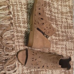 Coolway Tan Laser-Cut Ankle Booties